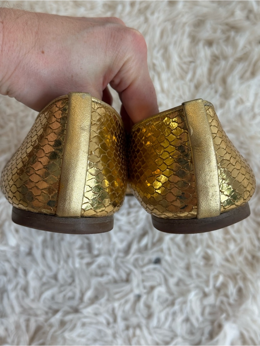 Stuart Weitzman Gold Snakeskin Ballet Flats Cap Toe Bow Leather Size 10 M - Picture 4 of 7